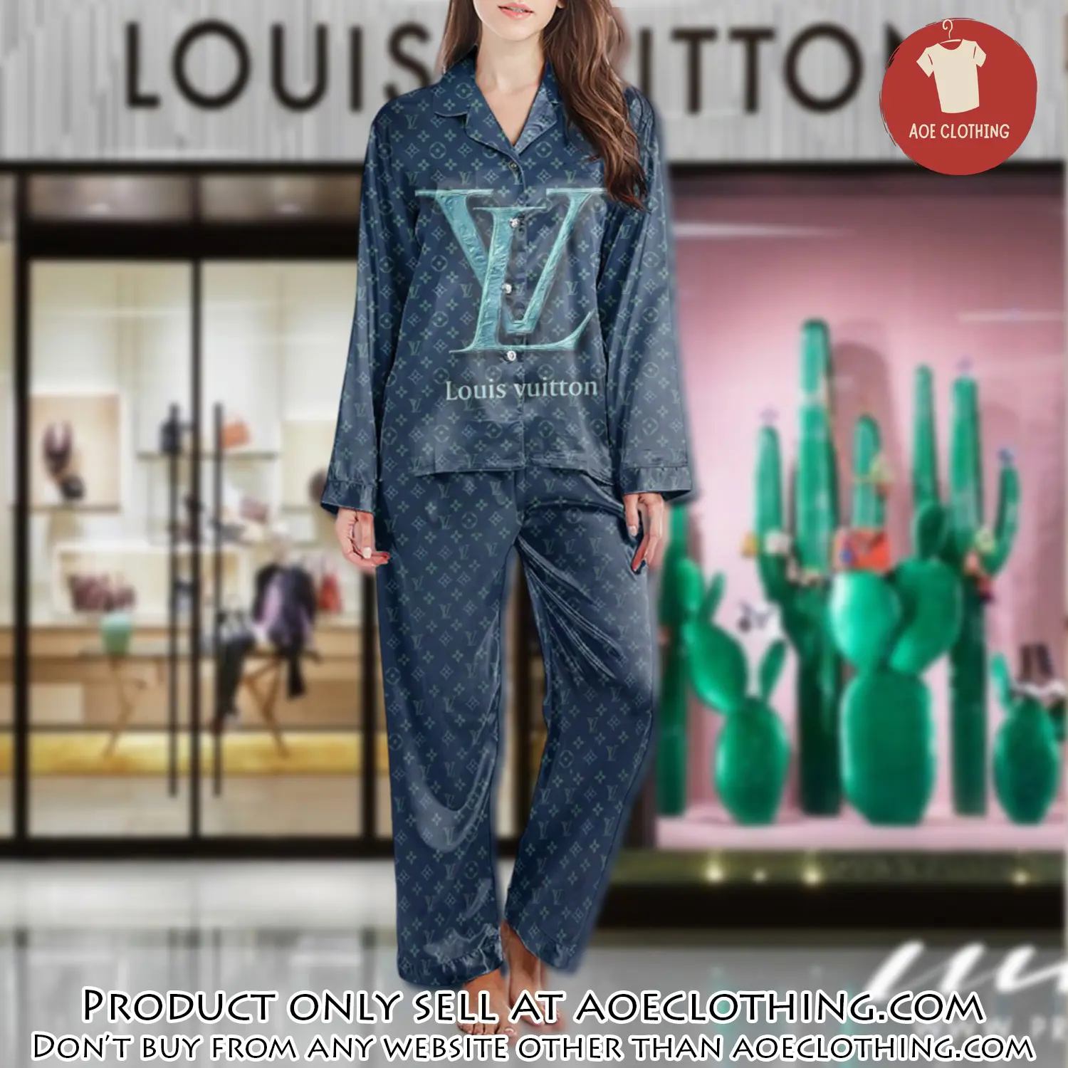 Lv monogram long satin pajama set pjs1023 aoe2558580